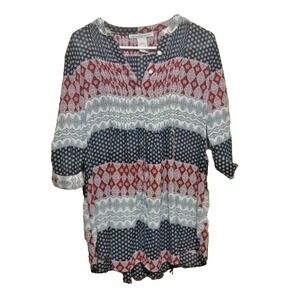 AMERICAN RAG CIE Womens Size M  Geometric Colorful Button Up Pleated Tunic Shirt
